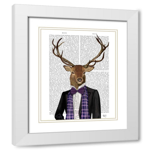 Deer in Evening Suit, Portrait White Modern Wood Framed Art Print with Double Matting by Fab Funky