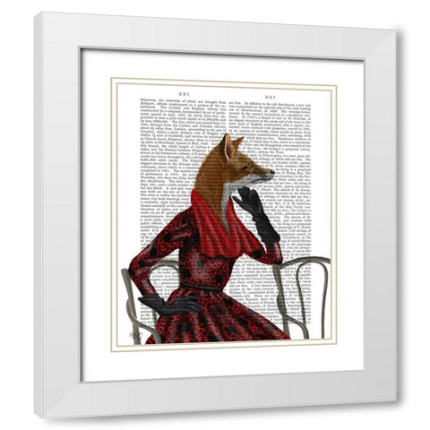 Fox with Red Scarf White Modern Wood Framed Art Print with Double Matting by Fab Funky