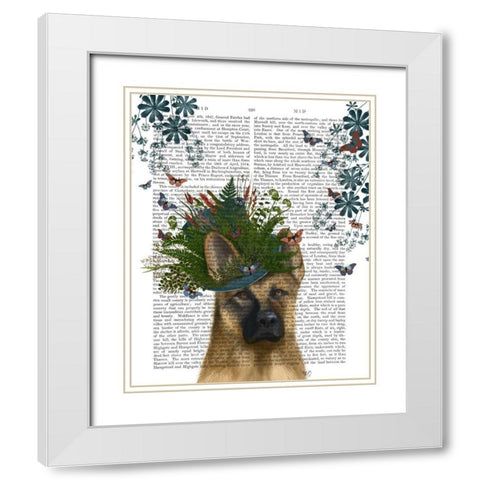 German Shepherd Milliners Dog White Modern Wood Framed Art Print with Double Matting by Fab Funky