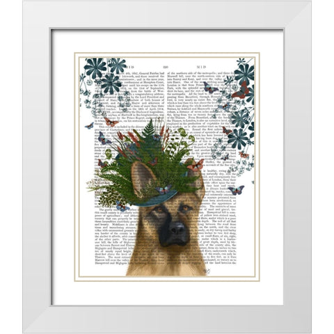 German Shepherd Milliners Dog White Modern Wood Framed Art Print with Double Matting by Fab Funky