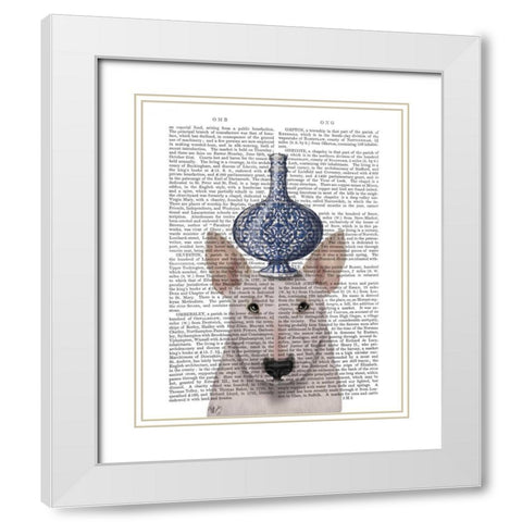English Bull Terrier with Blue Vase White Modern Wood Framed Art Print with Double Matting by Fab Funky