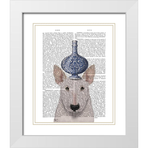 English Bull Terrier with Blue Vase White Modern Wood Framed Art Print with Double Matting by Fab Funky