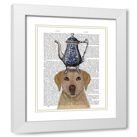 Labrador with Teapot White Modern Wood Framed Art Print with Double Matting by Fab Funky