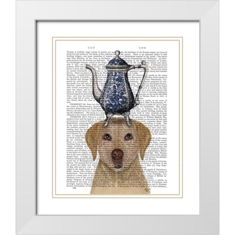 Labrador with Teapot White Modern Wood Framed Art Print with Double Matting by Fab Funky
