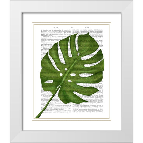 Monstera Leaf 1, Green on White White Modern Wood Framed Art Print with Double Matting by Fab Funky