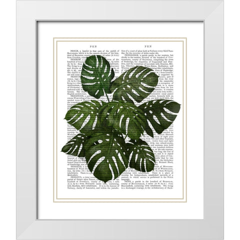 Monstera Plant, Green on White White Modern Wood Framed Art Print with Double Matting by Fab Funky