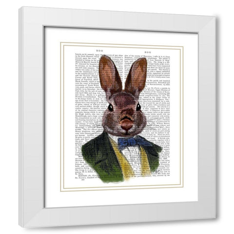 Rabbit in Green Jacket White Modern Wood Framed Art Print with Double Matting by Fab Funky