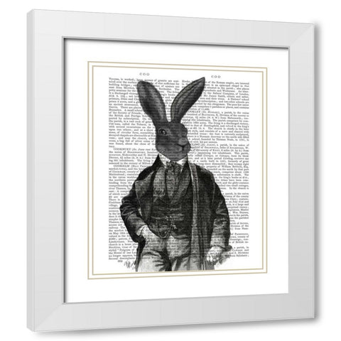 Rabbit Victorian Gent White Modern Wood Framed Art Print with Double Matting by Fab Funky