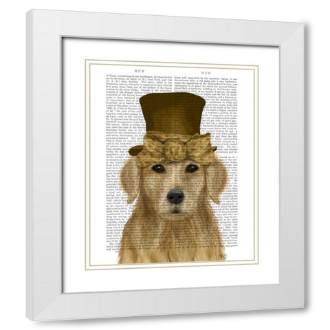 Golden Retriever, Hat and Bow White Modern Wood Framed Art Print with Double Matting by Fab Funky