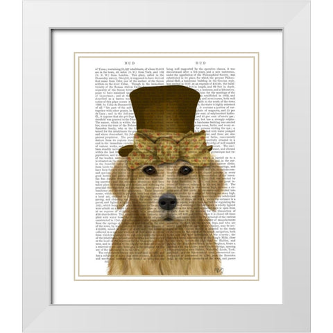 Golden Retriever, Hat and Bow White Modern Wood Framed Art Print with Double Matting by Fab Funky