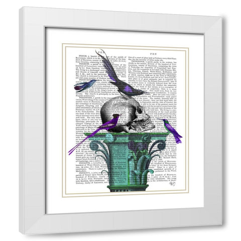 Skull On Plinth White Modern Wood Framed Art Print with Double Matting by Fab Funky