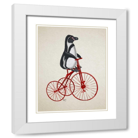 Penguin on Bicycle White Modern Wood Framed Art Print with Double Matting by Fab Funky