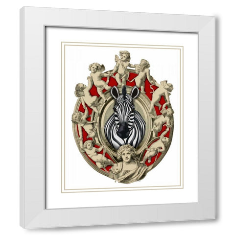 Zebra Head Plaque White Modern Wood Framed Art Print with Double Matting by Fab Funky
