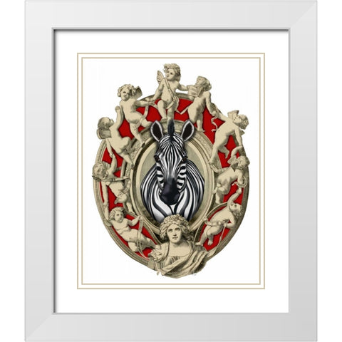 Zebra Head Plaque White Modern Wood Framed Art Print with Double Matting by Fab Funky