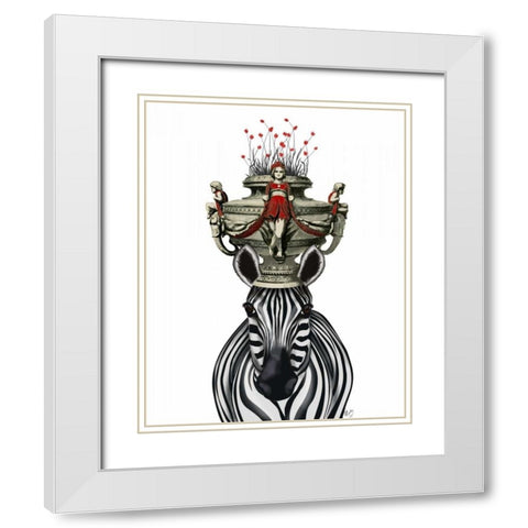 Zebra Head Trophy White Modern Wood Framed Art Print with Double Matting by Fab Funky