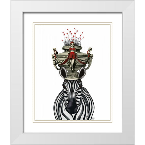 Zebra Head Trophy White Modern Wood Framed Art Print with Double Matting by Fab Funky