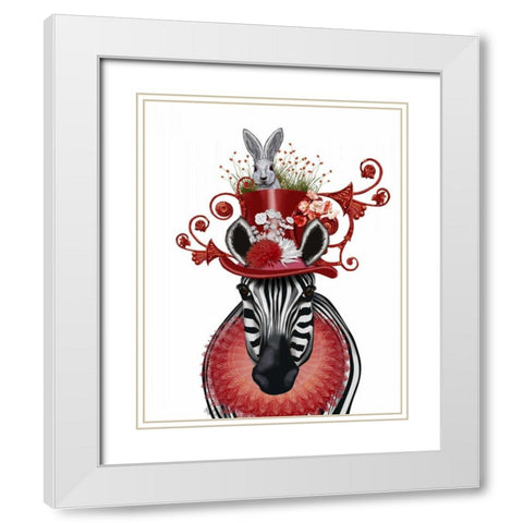 Zebra and Bunny Hat White Modern Wood Framed Art Print with Double Matting by Fab Funky