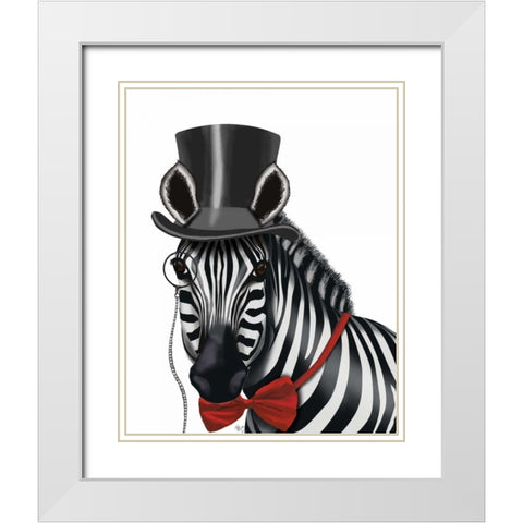 Zebra with Top Hat and Bow Tie 1, Sideways White Modern Wood Framed Art Print with Double Matting by Fab Funky