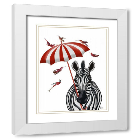 Zebra with Umbrella 2, Forward White Modern Wood Framed Art Print with Double Matting by Fab Funky