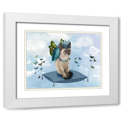 Cat on Pillow with Butterflies White Modern Wood Framed Art Print with Double Matting by Fab Funky