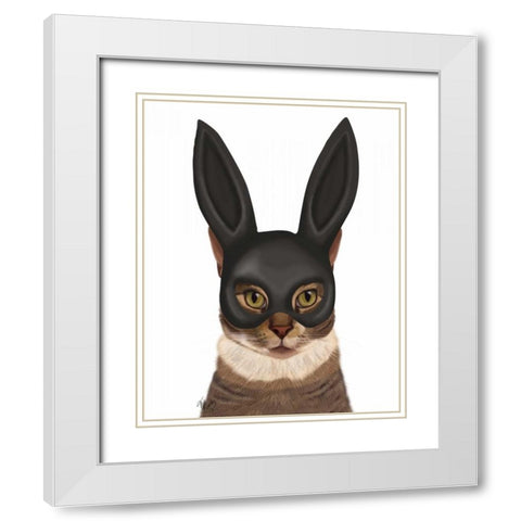 Cat with Bunny Mask White Modern Wood Framed Art Print with Double Matting by Fab Funky