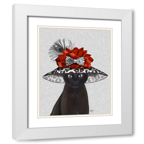 Cat, Black with Fabulous Hat White Modern Wood Framed Art Print with Double Matting by Fab Funky