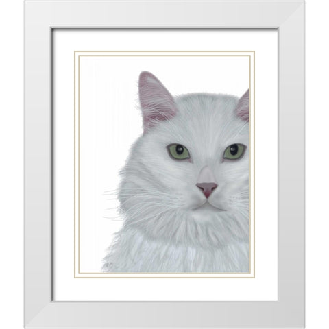 Cat, White Portrait on White White Modern Wood Framed Art Print with Double Matting by Fab Funky