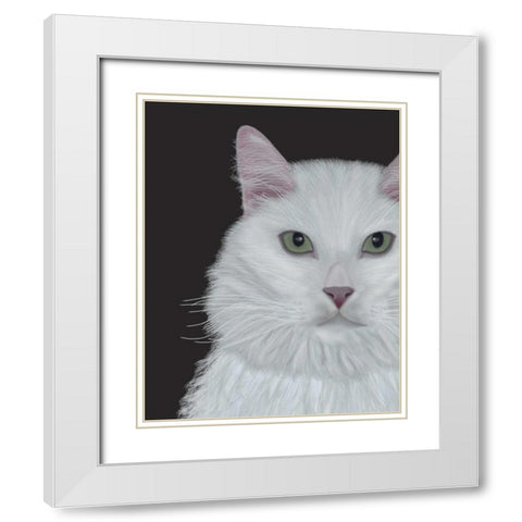 Cat, White Portrait on Dark Grey White Modern Wood Framed Art Print with Double Matting by Fab Funky
