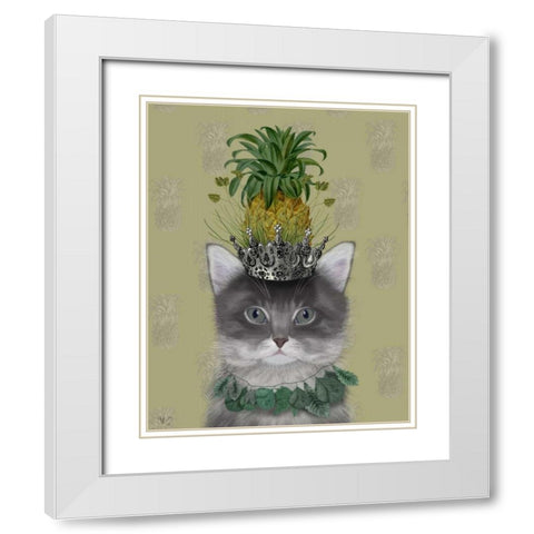 Cat, Pineapple Puss White Modern Wood Framed Art Print with Double Matting by Fab Funky