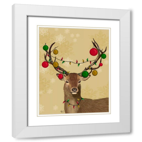 Stag and Baubles White Modern Wood Framed Art Print with Double Matting by Fab Funky