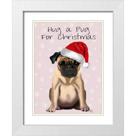 Hug a Pug White Modern Wood Framed Art Print with Double Matting by Fab Funky