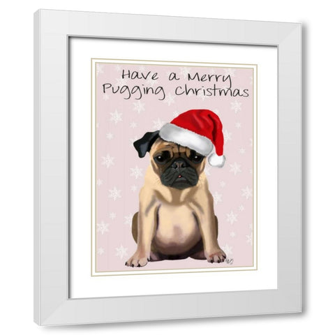 Merry Pugging Christmas White Modern Wood Framed Art Print with Double Matting by Fab Funky