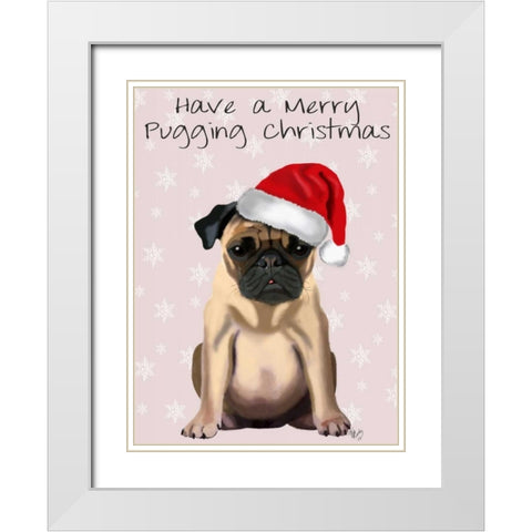 Merry Pugging Christmas White Modern Wood Framed Art Print with Double Matting by Fab Funky