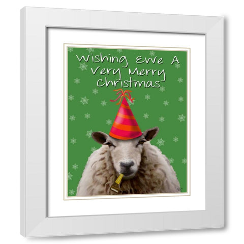 Wishing Ewe A Very Merry Christmas White Modern Wood Framed Art Print with Double Matting by Fab Funky