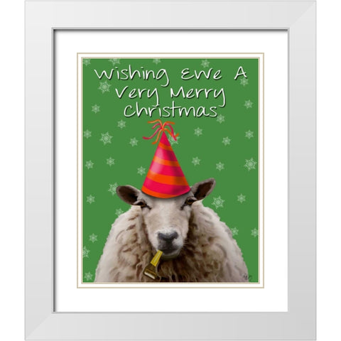 Wishing Ewe A Very Merry Christmas White Modern Wood Framed Art Print with Double Matting by Fab Funky