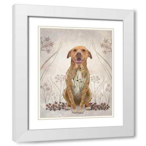 Pit Bull with Floral Tattoo White Modern Wood Framed Art Print with Double Matting by Fab Funky