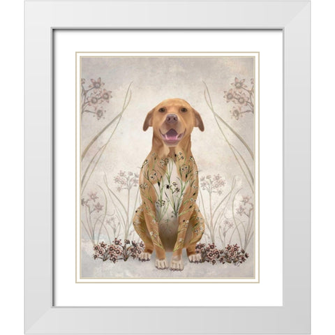 Pit Bull with Floral Tattoo White Modern Wood Framed Art Print with Double Matting by Fab Funky