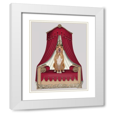 Pit Pull On Red Throne White Modern Wood Framed Art Print with Double Matting by Fab Funky