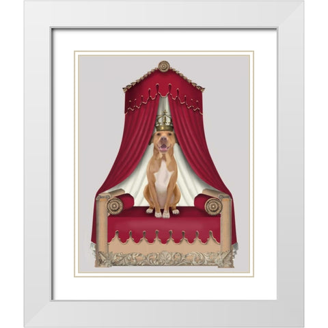 Pit Pull On Red Throne White Modern Wood Framed Art Print with Double Matting by Fab Funky
