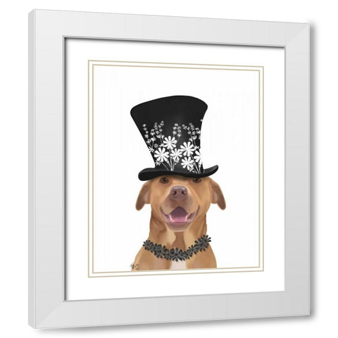 Pit Bull with Black Hat White Modern Wood Framed Art Print with Double Matting by Fab Funky