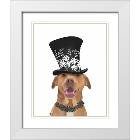 Pit Bull with Black Hat White Modern Wood Framed Art Print with Double Matting by Fab Funky