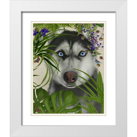 Tropical Husky White Modern Wood Framed Art Print with Double Matting by Fab Funky