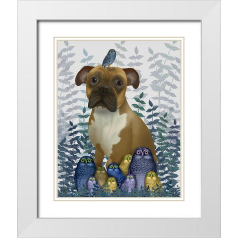 Boxer and Owls White Modern Wood Framed Art Print with Double Matting by Fab Funky