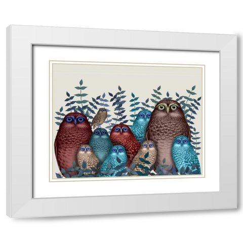 Electric Owls, Red and Blue White Modern Wood Framed Art Print with Double Matting by Fab Funky