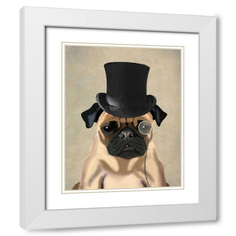 Pug, Formal Hound and Hat White Modern Wood Framed Art Print with Double Matting by Fab Funky
