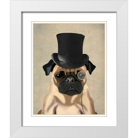 Pug, Formal Hound and Hat White Modern Wood Framed Art Print with Double Matting by Fab Funky