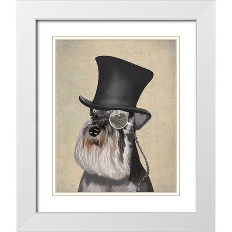 Schnauzer, Formal Hound and Hat White Modern Wood Framed Art Print with Double Matting by Fab Funky