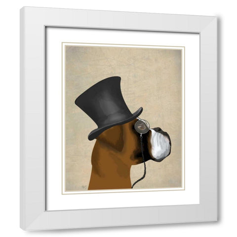 Boxer, Formal Hound and Hat White Modern Wood Framed Art Print with Double Matting by Fab Funky