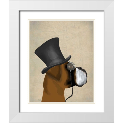 Boxer, Formal Hound and Hat White Modern Wood Framed Art Print with Double Matting by Fab Funky
