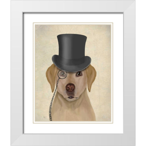 Yellow Labrador, Formal Hound and Hat White Modern Wood Framed Art Print with Double Matting by Fab Funky